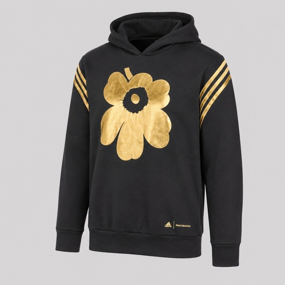 Adidas x Marimekko Hoodie Youth XL 170 Black Gold Unikko Primegreen